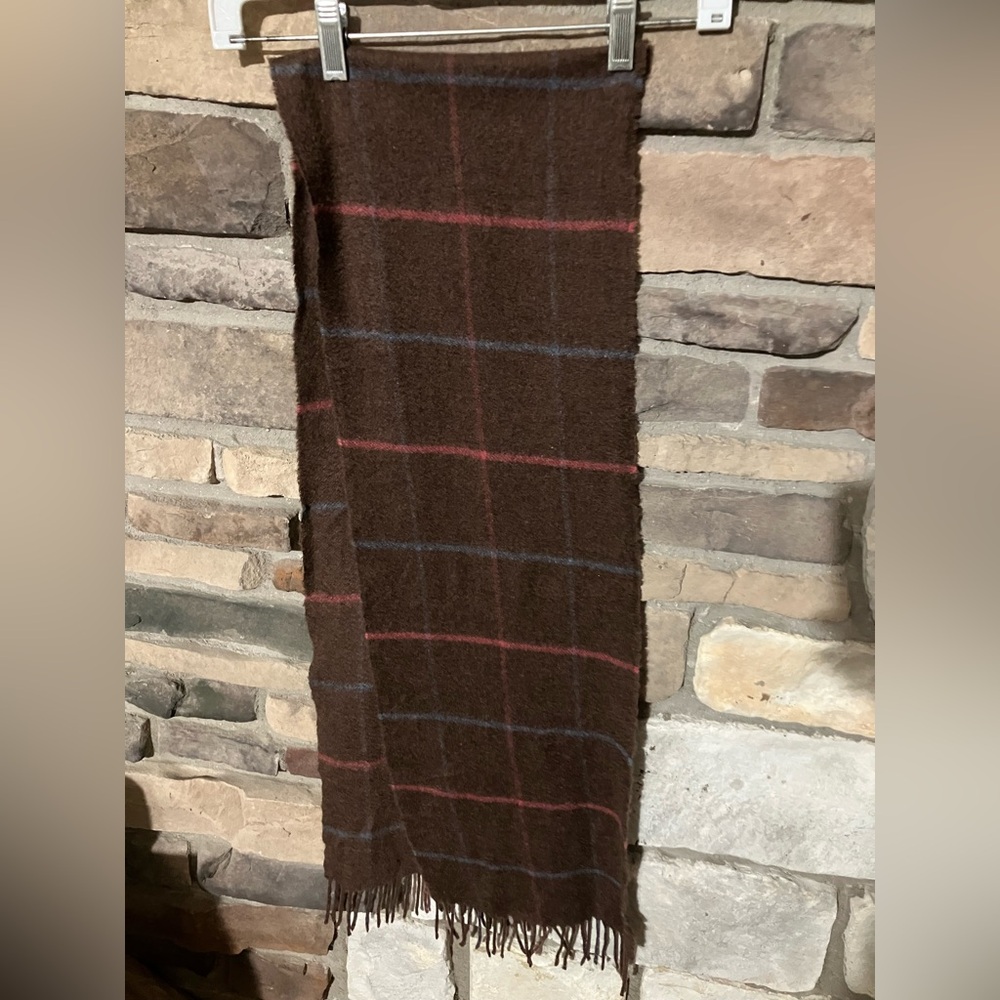 Elgin 100% cashmere Brown Plaid Scarf with Fringe